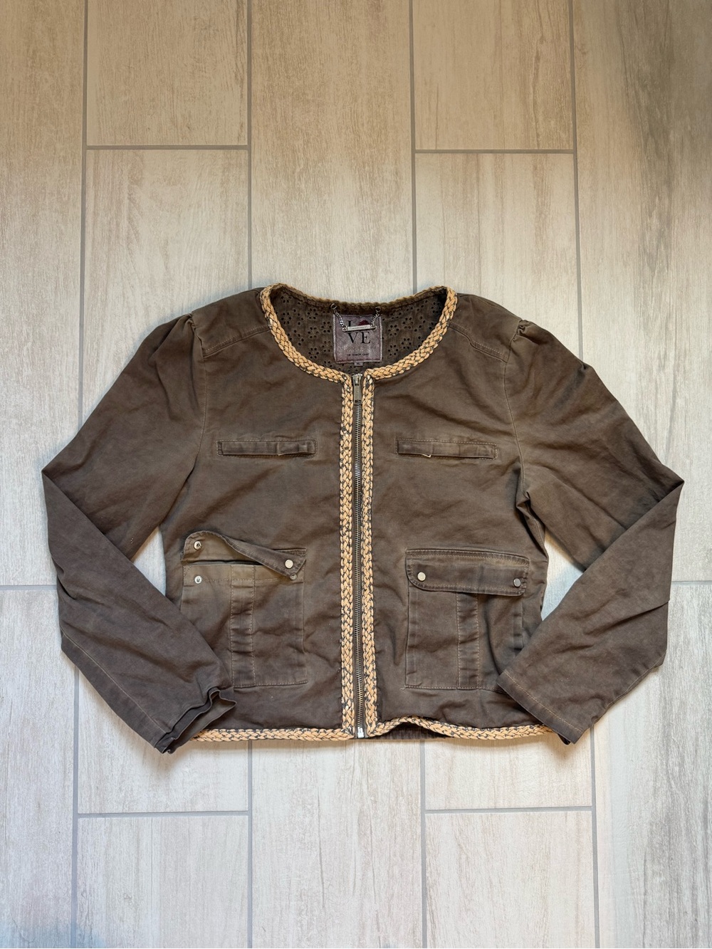 Love Brown Braided-Trim Cotton Blend Jacket